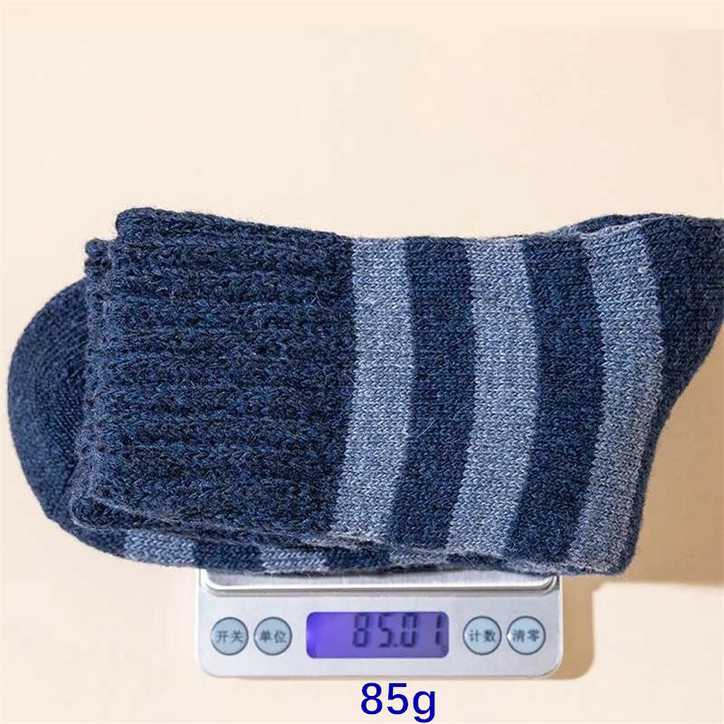 5 pares/calcetines de los hombres súper grueso invierno calcetines de lana caliente para resistir frío rayas calcetines cálidos Terry súper grueso medio tubo calcetines de lana