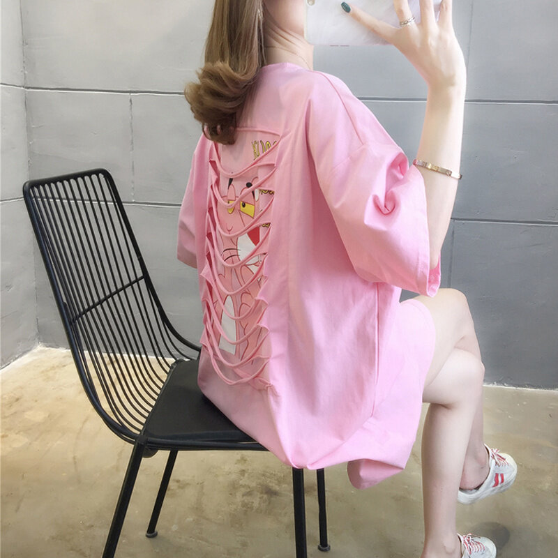 Kywommnz koszulka z krótkim rękawem kobiety Cartoon drukowanie moda Streetwear luźne pięć punktów rękaw T koszula lato 2021 E2427