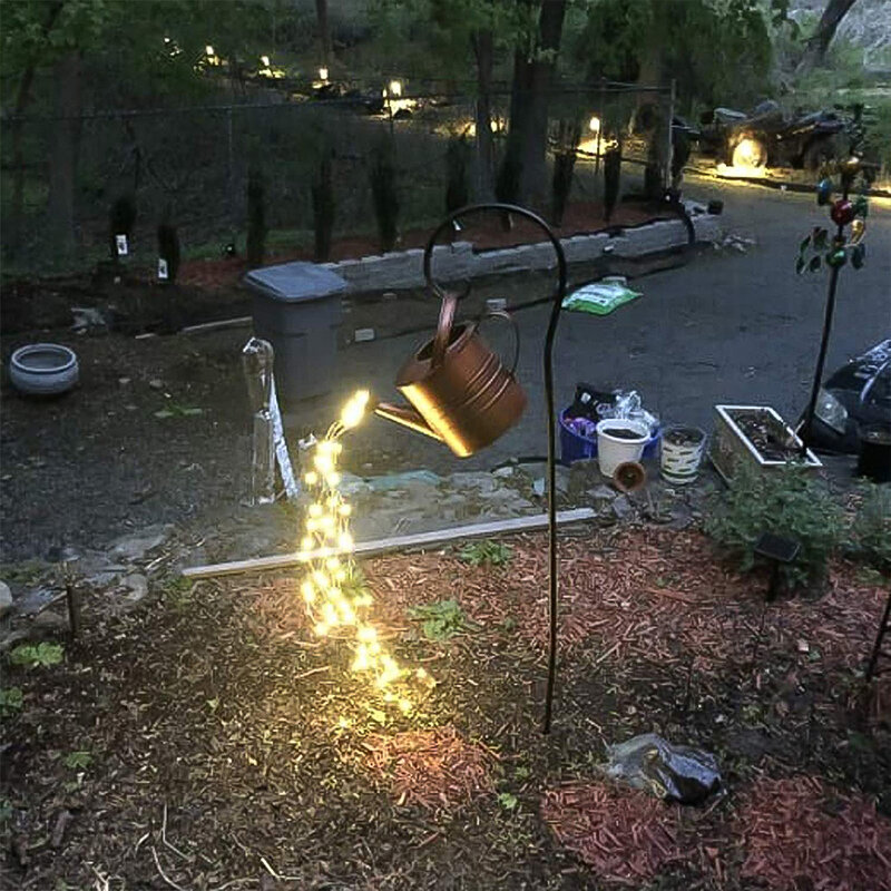Konewka artystyczna ze światłami, wodoodporne światła wodospadowe obsługiwane na zewnątrz kryty dekoracje na choinkę lampki z drutu miedzianego