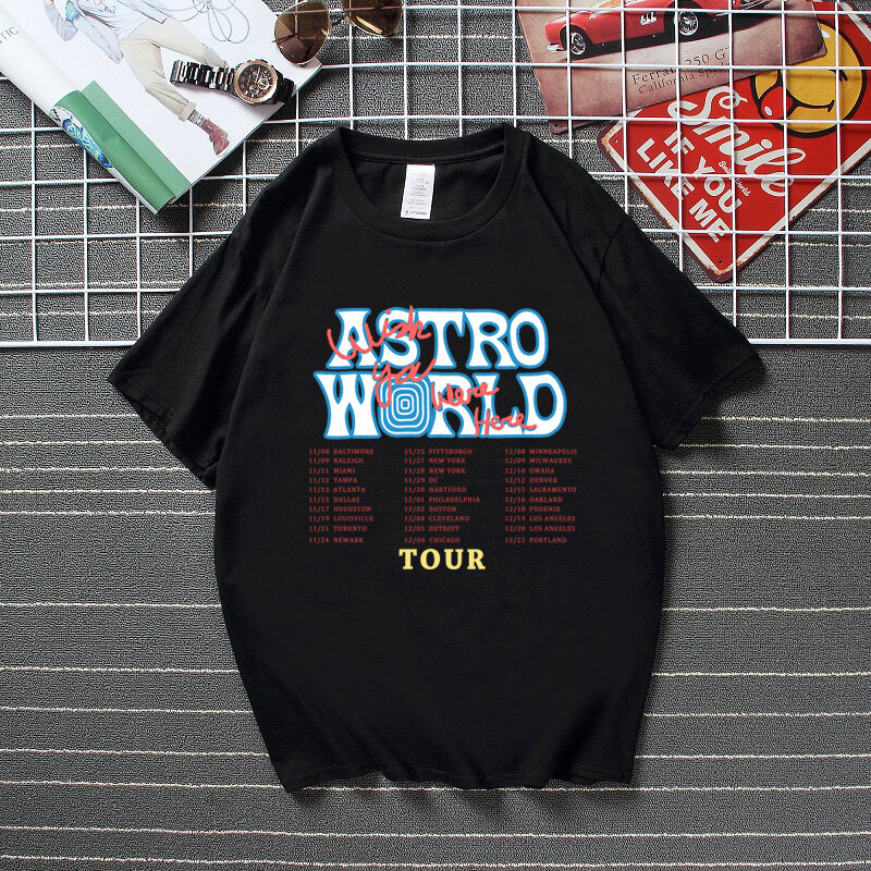 Camiseta gráfica travis scott, conjunto de camiseta grande com estampa astroworld unissex moda hip hop