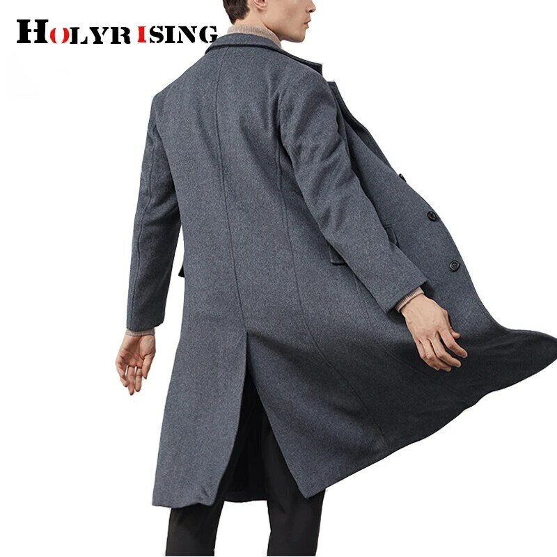 Мужское длинное шерстяное пальто HOLYRISING, утепленное, мужское кашемировое пальто, длинная парка, 19036-5