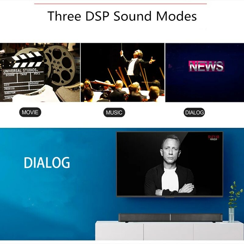 Fast Send 40W TV Soundbar Bluetooth 5.0 Home Theater Sound System AUX Optic Bass Speaker Bluetooth Sound bar for TV 3 DSP effect