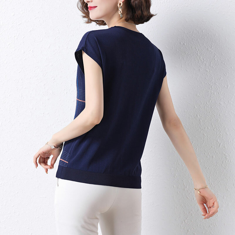 YISU-suéter con cuello redondo para mujer, Tops holgados de manga corta para verano, tejido informal fino, 2021