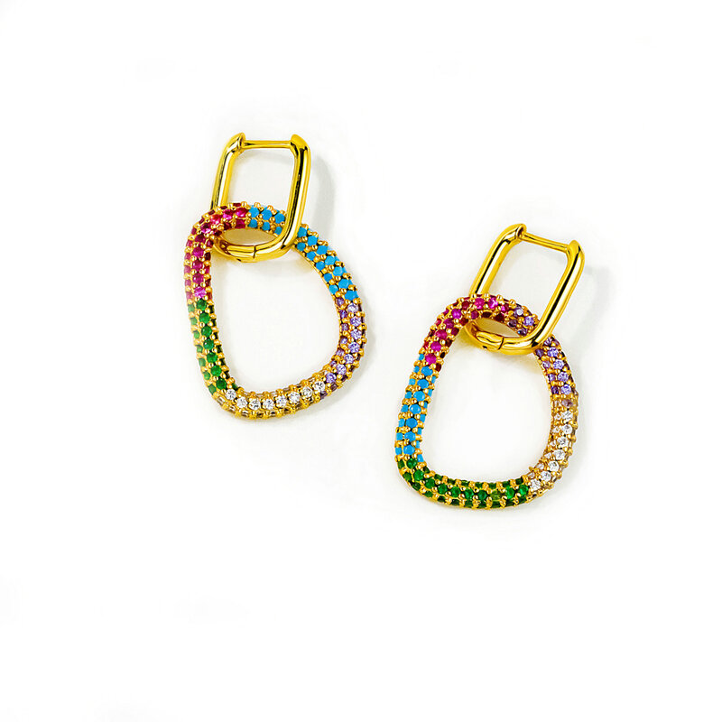 Серьги-кольца Женские Треугольные с фианитами, небольшие ювелирные украшения для ушей эллипса, цвета золото и серебро, 1 штука