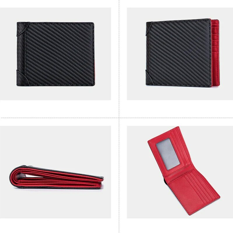 Мужской кожаный кошелек с RFID-защитой, модный компактный держатель для карт из углеродного волокна, ультратонкий простой короткий кошелек д...
