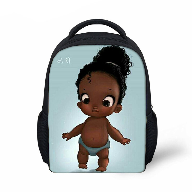 Mochila infantil para jardim de infância, bolsa preta com estampa para bebês e crianças, mochila pequena de 12 polegadas para escola