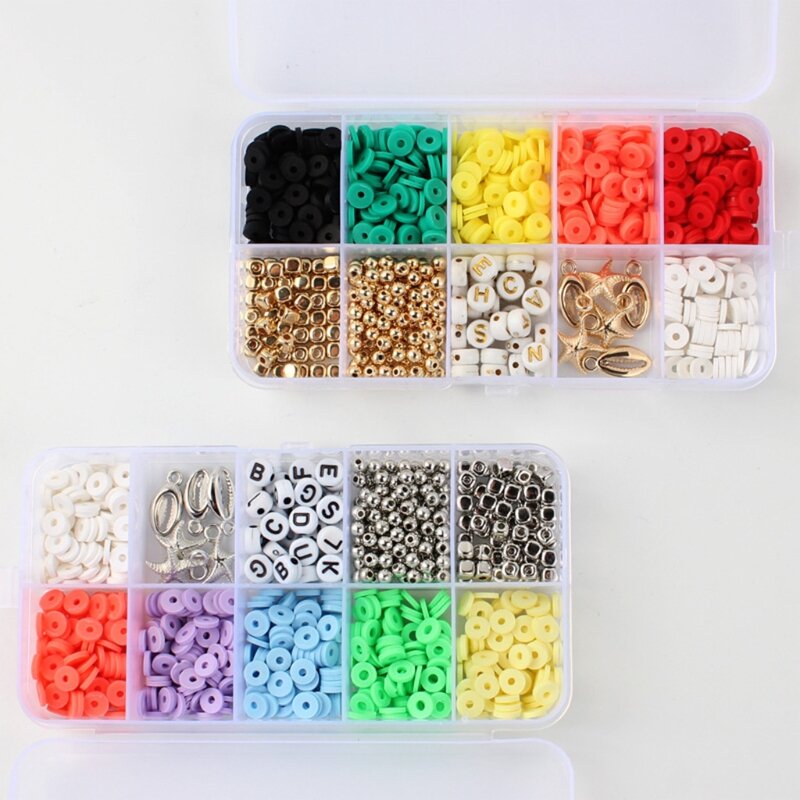 Warna DIY Anting Kalung Kerajinan Set Tembikar Lembut 10Grid untuk Membuat Perhiasan L41B