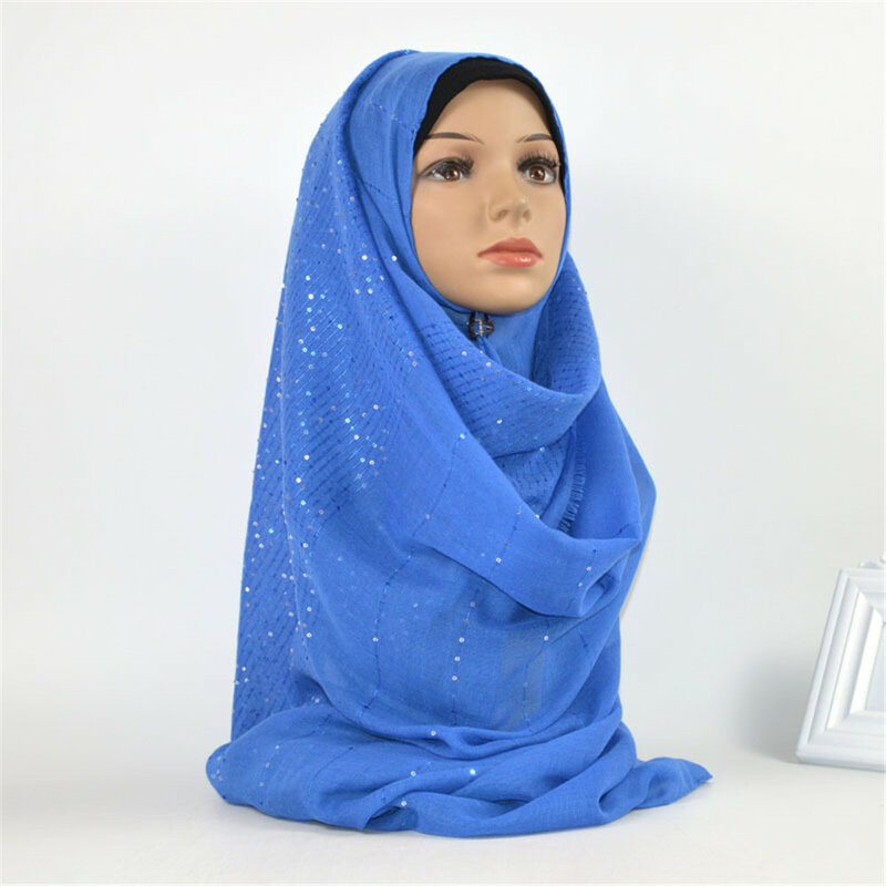 Mulheres lantejoulas algodão desgastado simples cachecol hijab envoltório cor sólida xales bandana muçulmano hijabs cachecóis 20 cores