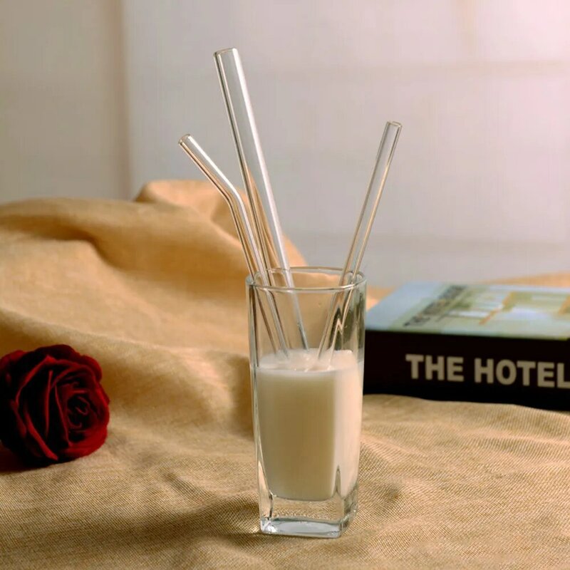 Reusable Glass Straws Eco Friendly Smoothie Drinking Straws for Milkshakes Drinks Accessories Straws with Cleaning Brushes