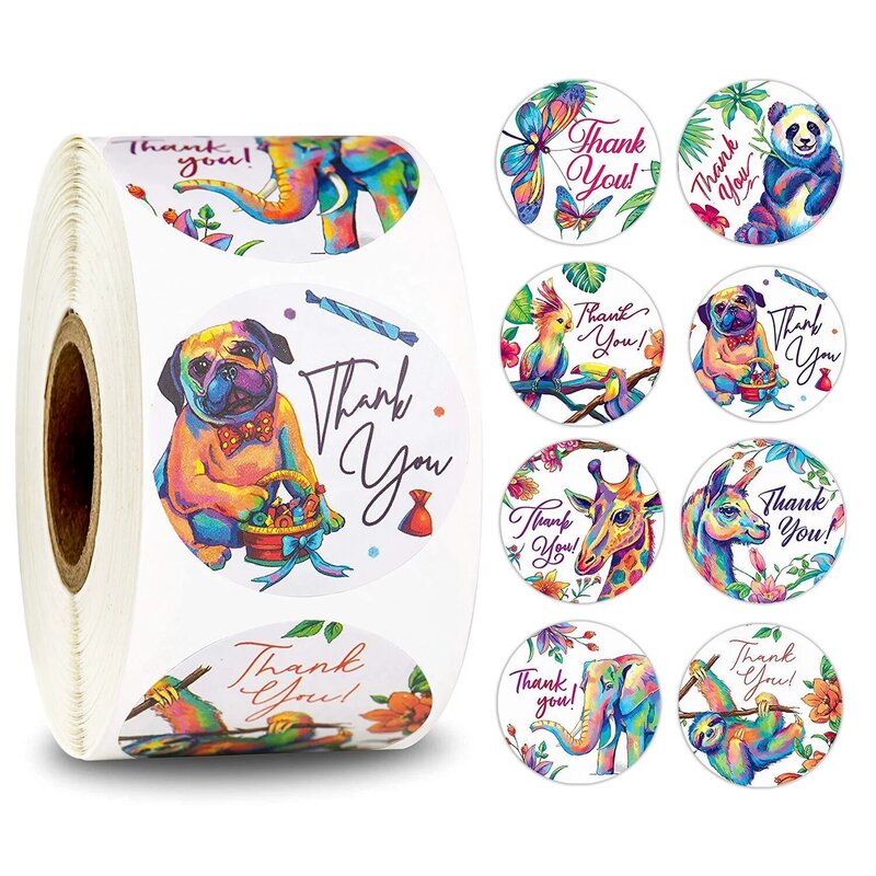 Adesivos redondos de animais-500pçs/1 polegada-obrigado-etiqueta para scrapbook/decoração personalizada