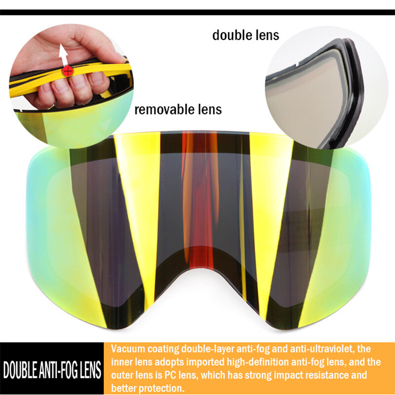 Gafas de esquí de doble capa para hombre y mujer, protección UV antiniebla, UV400, gafas de esquí para nieve, gafas de esquí y Snowboard