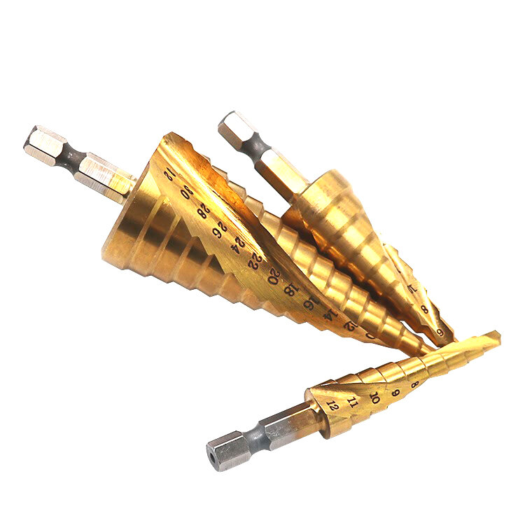 3/4 pces titânio broca hss 4-12 4-20 4-32 ferramentas elétricas de perfuração metal hex espiral de alta velocidade de aço cortador de furo de madeira cone broca