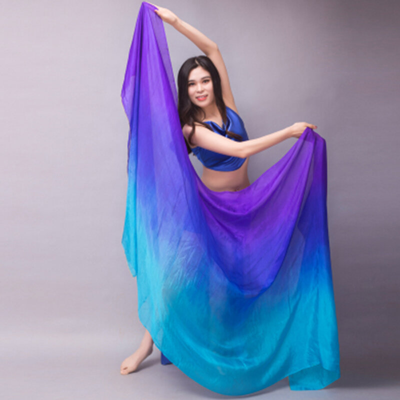 Шелковая шаль для живота, шелковая вуаль для танца живота, шарфы, индивидуальный шарф ручной работы с градиентом, 200 см, 250 см, 270 см