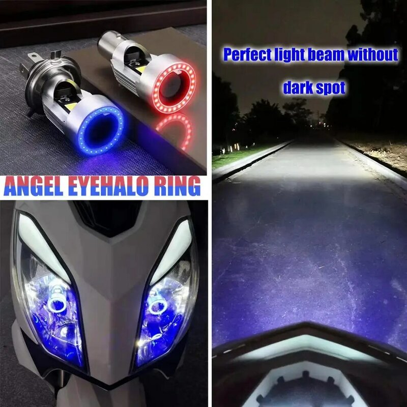 Œil d'ange bleu/rose H4, phare de moto, LED Ba20d HS1 H6 Scooter moto, ampoule, accessoires DRL 12/24V