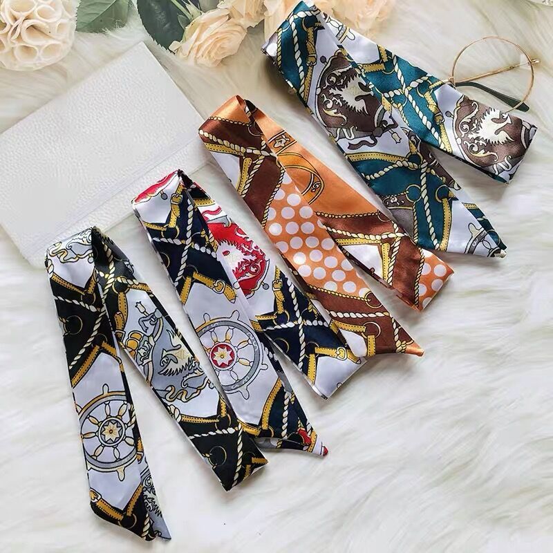 Summer 2021 Women's Small Silk Scarf New Print Handbag Ribbon Fashion Headscarf Girls' Headband Accessories Scarves Wholesale