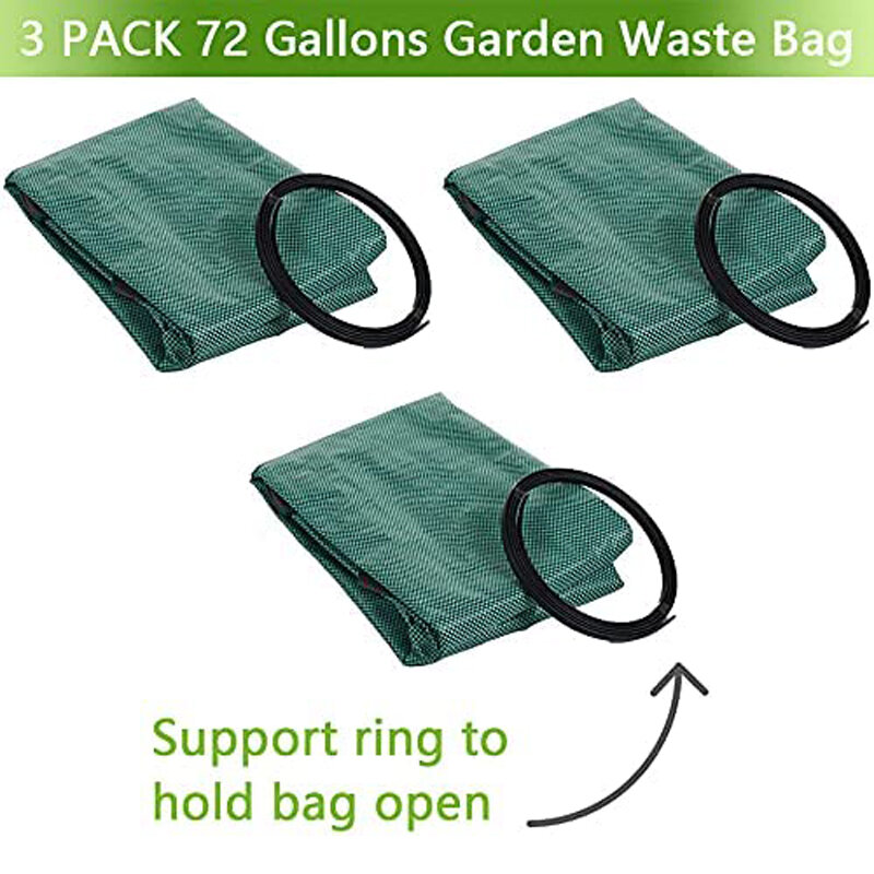 Bolsas de residuos de jardín, paquete de 3 bolsas de jardinería resistentes de 272L, con asas inferiores, reutilizables reciclables fuertes para almacenamiento de Hojas de hierba