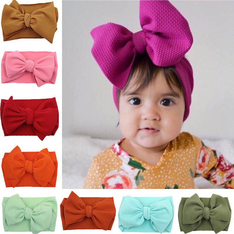 Newborn Baby Girls Headband Toddler Big Bow Hairband Cute Solid Stretch Turban Knot Head Wrap Head Wear
