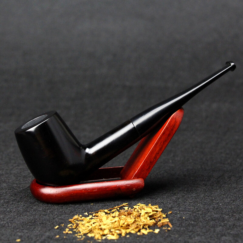 Ensemble de Pipe à fumer en bois d'ébène, Vintage, droit, noir massif, sans outils, filtre de 9mm