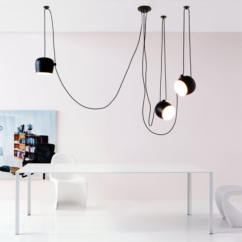 Nowoczesny żyrandol osobowości twórczej czarny/biały LED żyrandol do salonu DIY regulowany kabel wisząca lampa restauracja l z