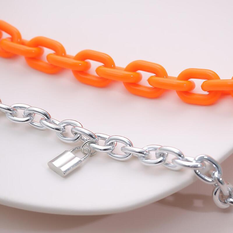 SHIXIN 2 Pcs/Set Orange Color Acrylic Chunky Chain Bracelet for Women Charms Lock Pandant Hand Chains Jewelry Fashion 2020 Femme