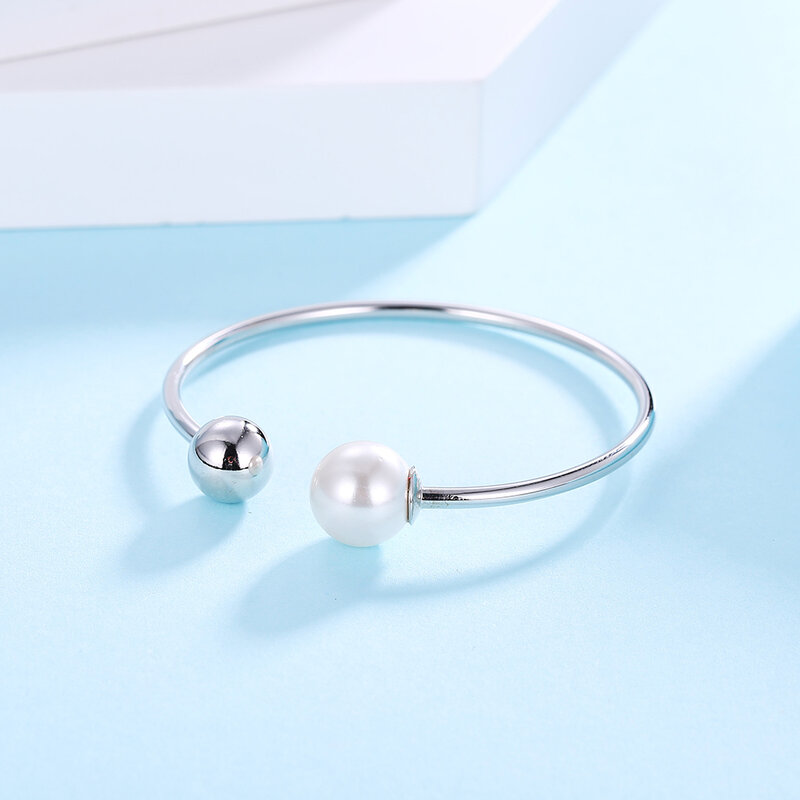 LUNARIEEN nueva moda suerte cuentas de perlas de Plata de Ley 925 brazaletes mujer ajustable diseño con abertura pulseras regalo joyería