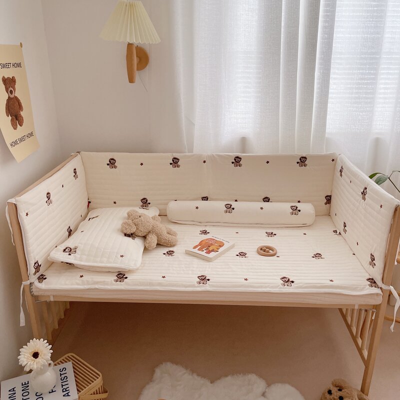 Seprai Quilt Bayi Korea untuk Seprai Tempat Tidur Bayi Katun Singa Bordir Seprai Tempat Tidur Bayi Anak-anak Linen Seprai Bayi