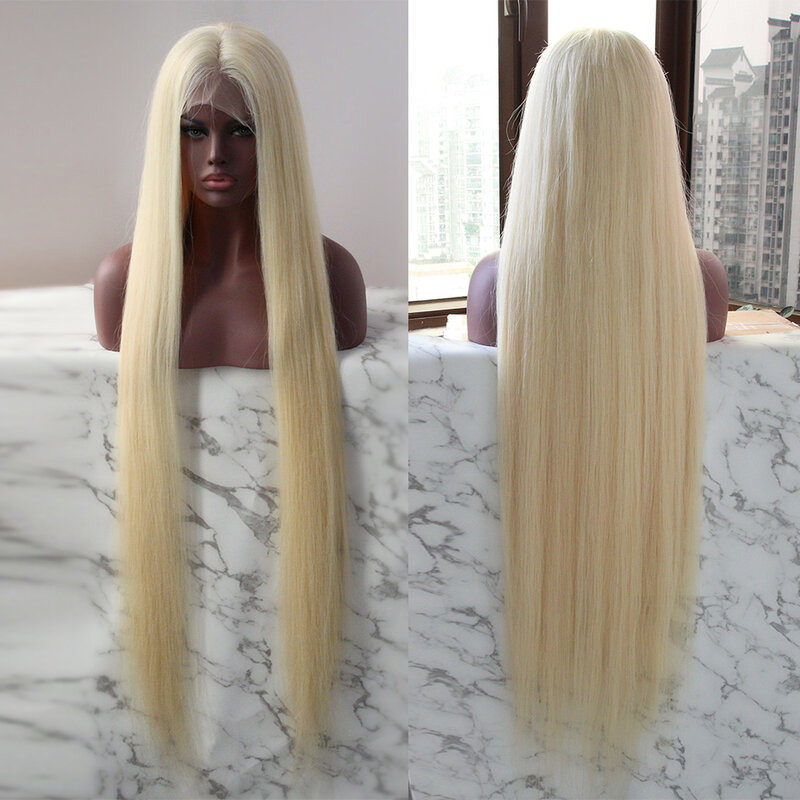 Volle Spitze Perücke Brasilianische Unverarbeitete Reine Haar 40 Zoll Lond Länge Blonde Perücken Für Schwarze Frauen DJSBeauty