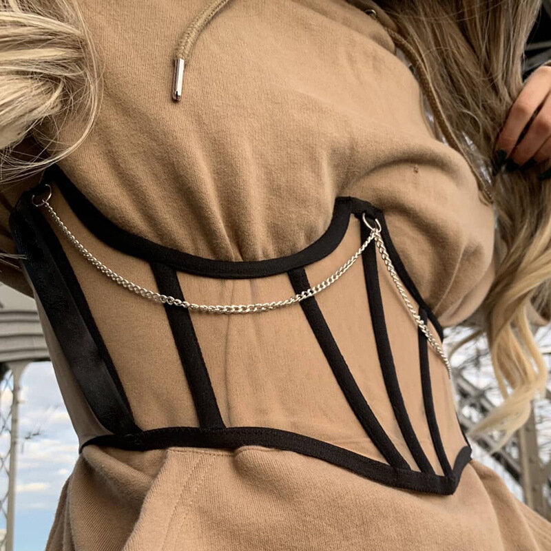 2021 tende cinture larghe per donna corsetto in maglia con lacci elegante catena in metallo cinturini in vita cintura elastica femminile asimmetria da donna
