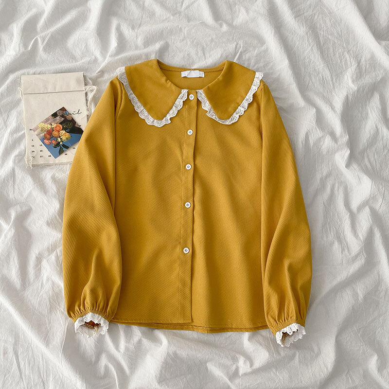 EBAIHUI Women's Blouses Autumn and Winter 2021 New Preppy Style K-POP Fashion Tops Doll Collar Loose Ladies Shirts