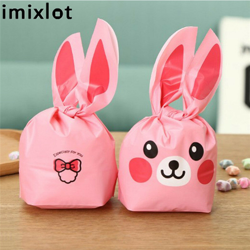 Imixlot 50Pcs/Lot Cute Rabbit Ears Cookie Biscuit Bag Wedding Birthday Festival Party Gift Bags Candy bag Party Supplies