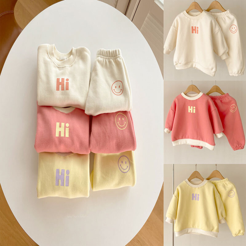 2022 nova primavera conjuntos de roupas do bebê moda carta impressão moletom topos + calças terno recém-nascido treino meninas conjuntos