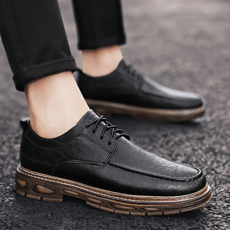 2021 Newly Men's Quality Leather Shoes lace up outdoor Leather Trend Casual Shoes Men High Quality Comfortable Shoes men