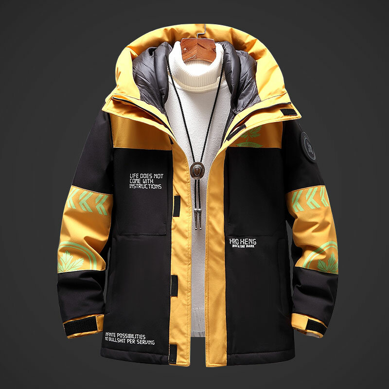 2021 nova moda masculina inverno para baixo casacos à prova de vento engrossar velo quente jaqueta masculina casual retalhos com capuz parka outwear
