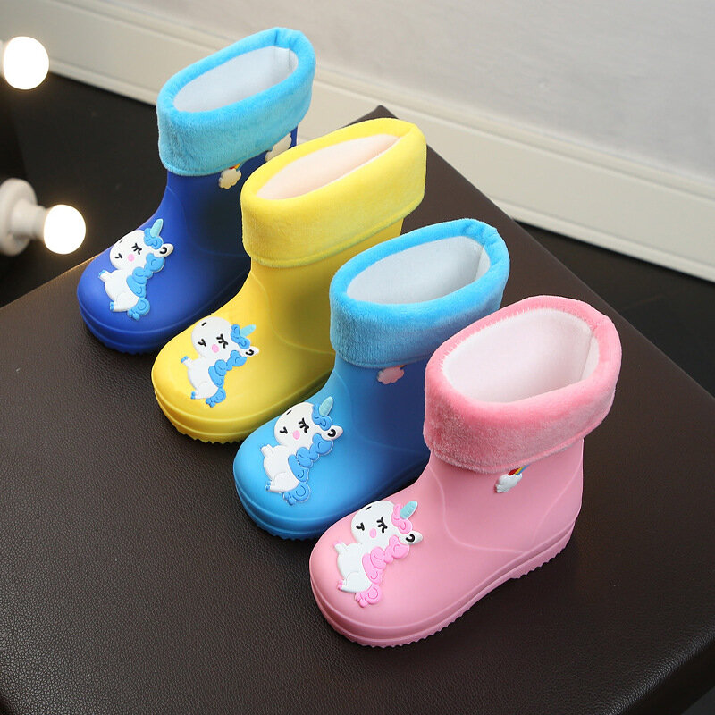 Bebê meninas botas de chuva crianças para meninos botas de chuva de borracha impermeável antiderrapante crianças rainboots unicórnio rosa quatro estações removível