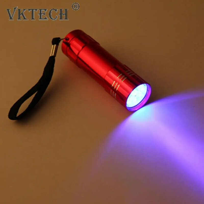 Portable Waterproof 395nm Ultraviolet 9 LED Aluminum Flashlights UV Light Torch for Hunting Money Checker Detection Mini UV Lamp