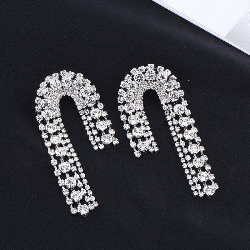 Rose New Song Park Caiying Same Style Tassel Earrings Sparkling Full Rhinestone Earrings Internet Hot New Women's