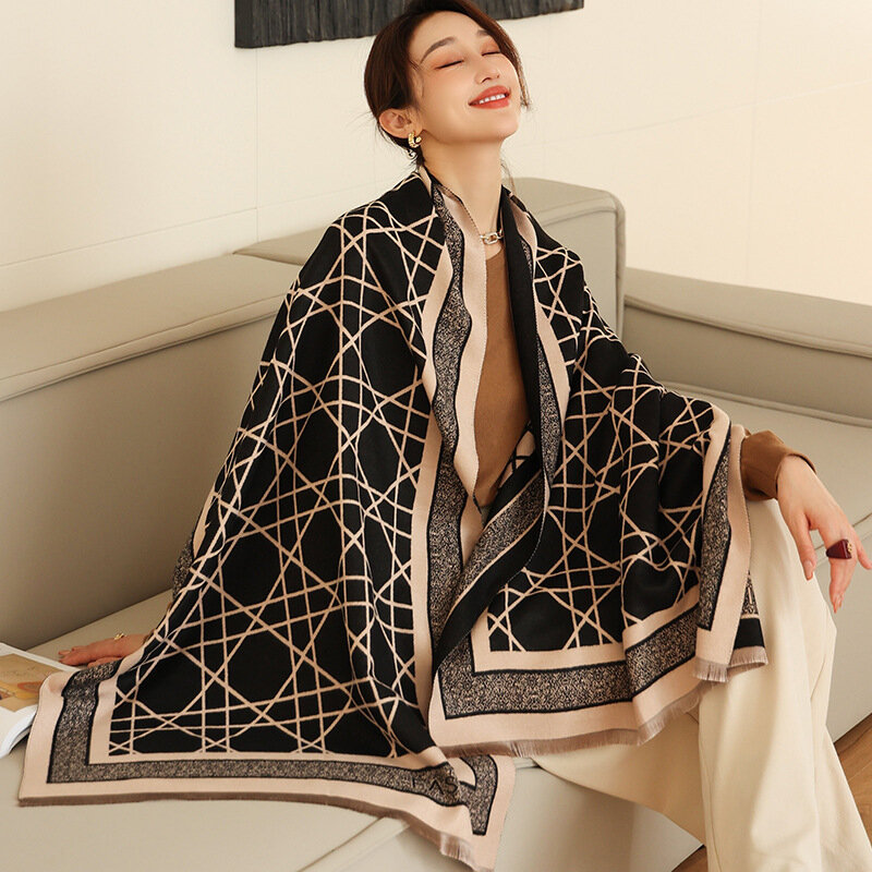 Inverno cachecol de caxemira senhora design quente pashmina cobertor cachecóis xale feminino decoração grossa foulard