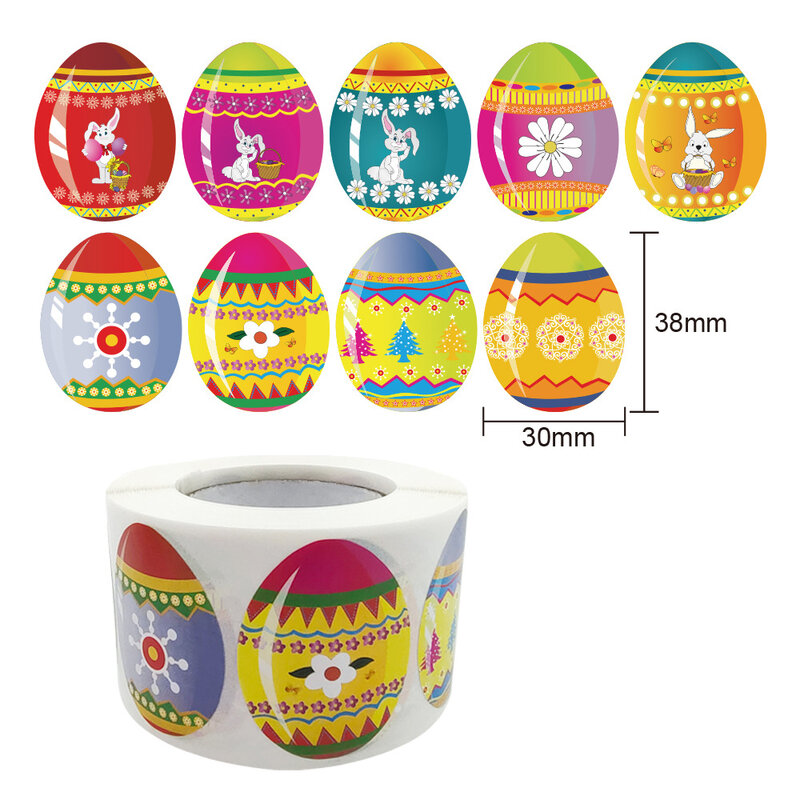 500pcs Happy Easter Sticker Cake Baking Egg Rabbit Paper Stickers 1.5inch Labels Easter Party Gift Bag Box Envelope Seal Decor