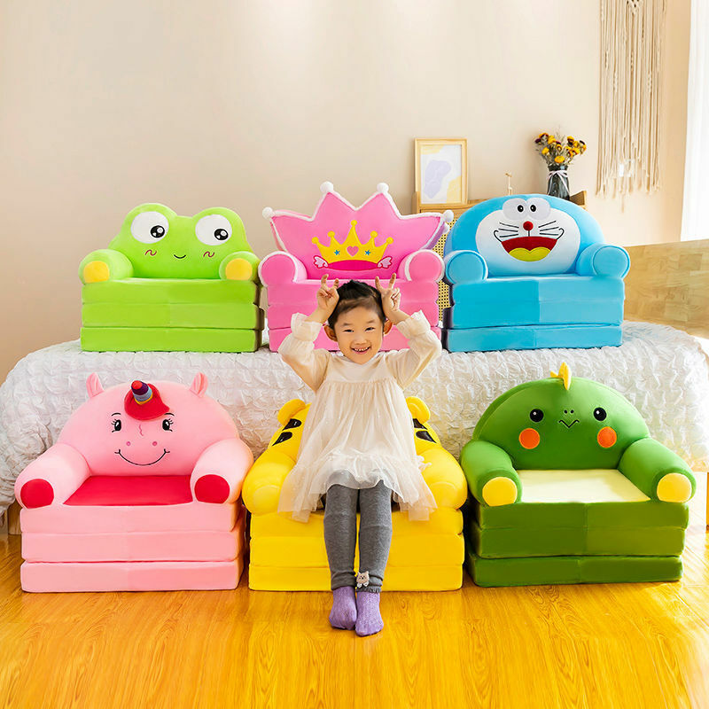 Three-layer Folding Kid Sofa Bed Nap Fashion Cartoon Crown Seat Cute Baby Stool Kindergarten Cushion Lazy Sofa Child Chair