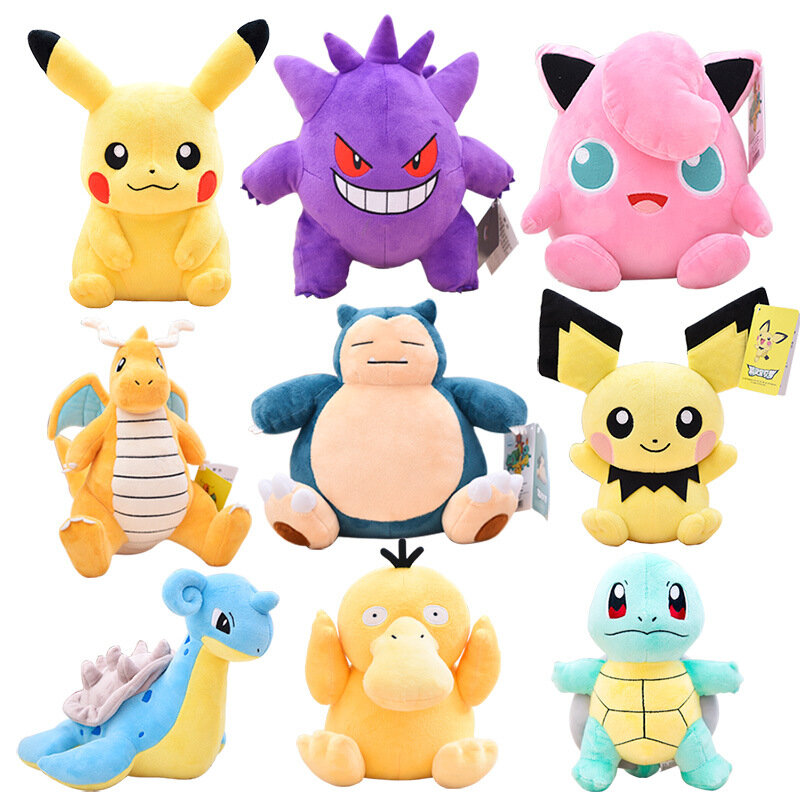 Brinquedos de pelúcia de pokemon genuínos, bonecos de pelúcia de anime kawaii pikachu monster de bolso, 20/25cm, presente de aniversário para crianças