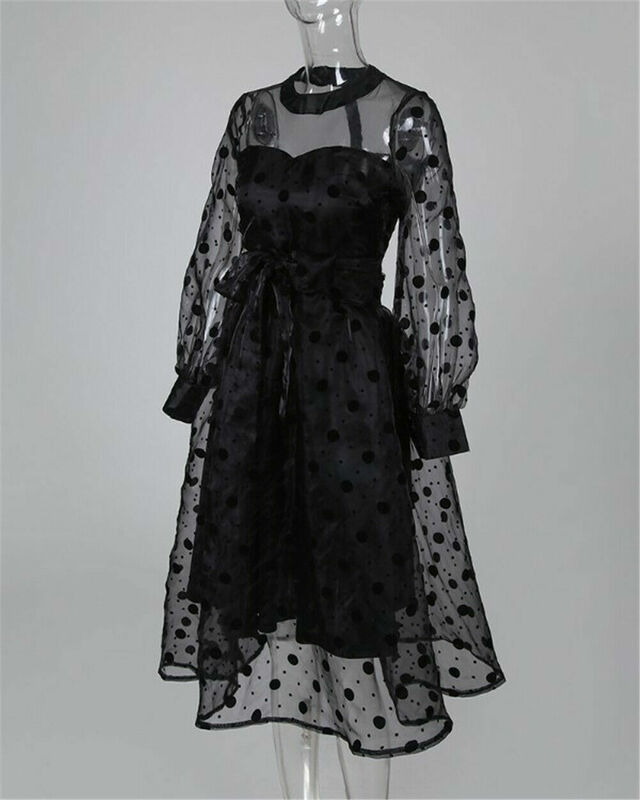 Vestido de primavera-verano de talla grande con encaje de lunares, para mujer, 2020
