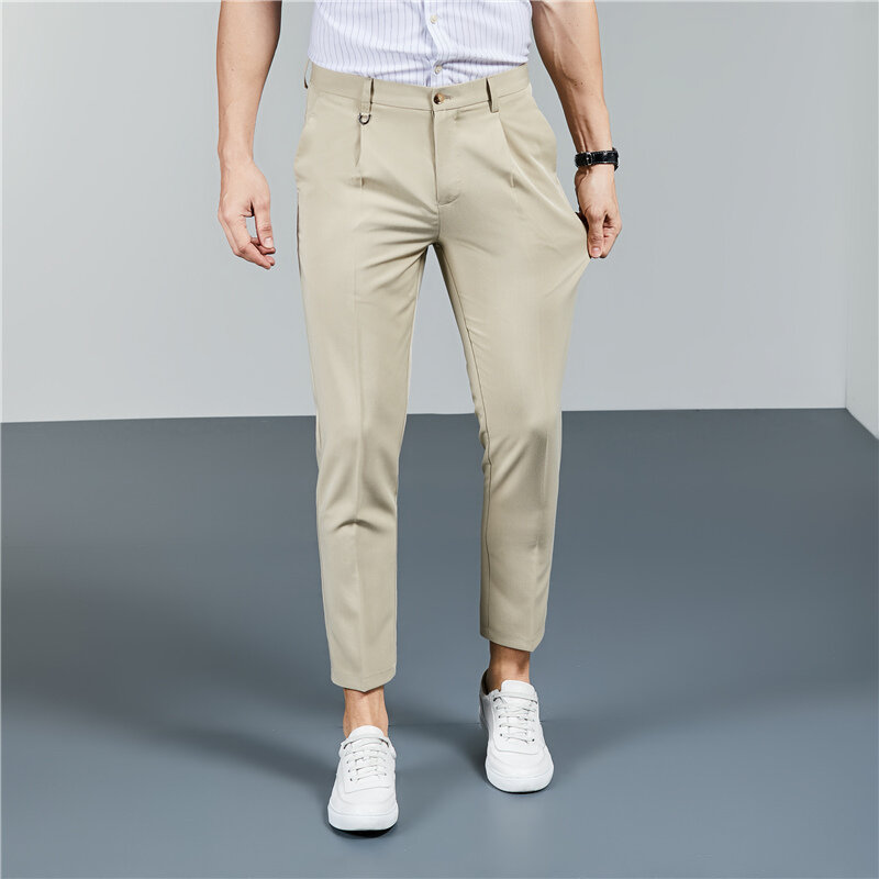 New Suit Pants Men Fashion Casual Slim High Quality Pants Wedding Party Work Pants Elastic Breathable Classic Suit Pants Men