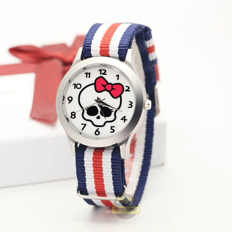 Fashion Design czaszka z różową kokardką zegarki dla dzieci Cute Little Girl boys zegarki urodziny zegar na prezent zegarek studencki reloj