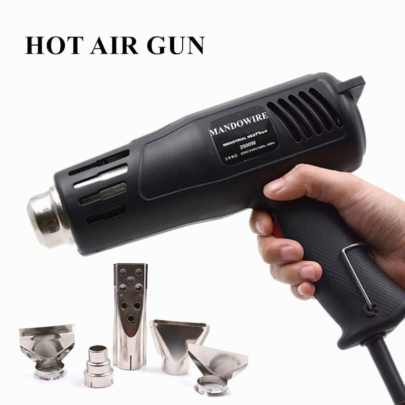 Pistola de calor potência 2000w com pistola de ar quente 500 °c, proteção contra sobrecarga com 4 bocal de metal psiquiatra que envolve/tubulação, remoção da pintura