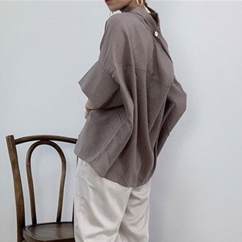 2021 estilo japonês temperamento nova blusa cor sólida verão simplicidade manga morcego casual gola solta