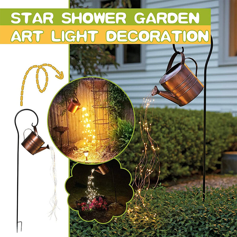 Konewka artystyczna ze światłami, wodoodporne światła wodospadowe obsługiwane na zewnątrz kryty dekoracje na choinkę lampki z drutu miedzianego