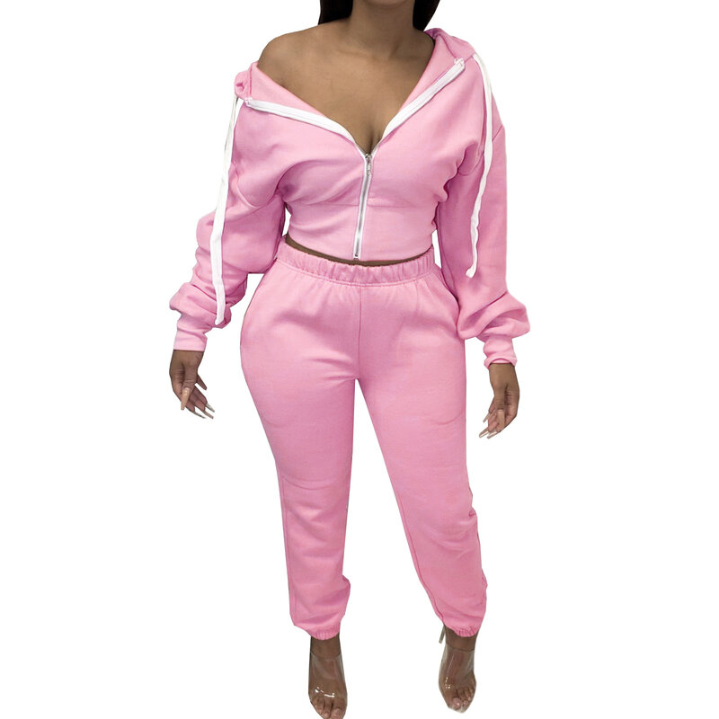 Casual Women Tracksuit Two Piece Set Hooded Jacket Coat And Long Pants Sportsuit Matching Suit Clothes For Women Outfit