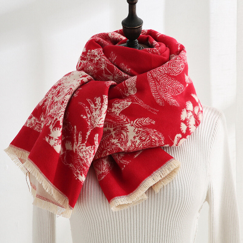 Женский осенне-зимний роскошный кашемировый шарф шаль Женская Толстая теплая двухсторонняя искусственная одеяло шарфы пончо