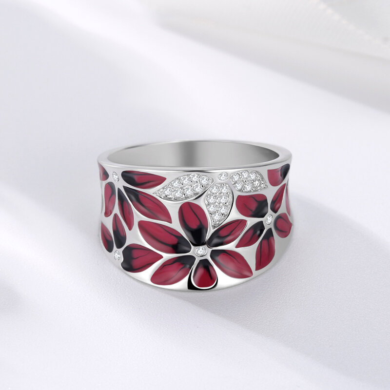 OGULEE nowe 925 srebro pierścionki dla kobiet eleganckie Trendy biżuteria czerwona emalia i błyszczące cyrkon pierścienie prezenty na rocznicę