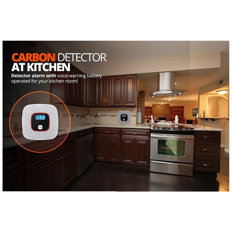 Detector de alarme de monóxido de carbono, com display lcd digital e aviso de voz